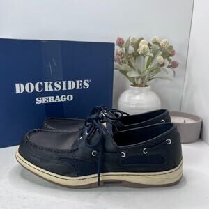 Sebago Docksides Leather Upper Boat Shoes Lace Up Navy Blue Men's 13R Tried On
